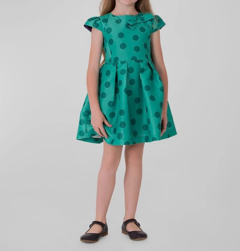 MaMa Luma Girl's Polka Dot Bow Dress -Green
