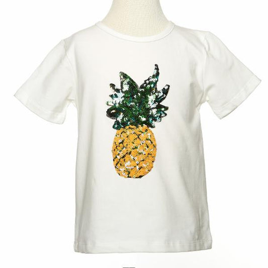 Doe A Dear White Pineapple Sequin Tee