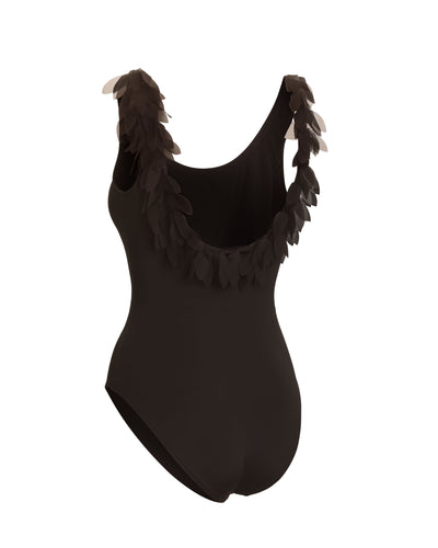 Womens Black Bathing Suit with Chiffon Petals