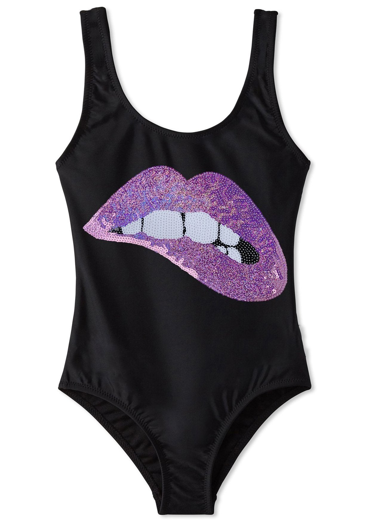 Kiss Sequins Bathing Suit in Black